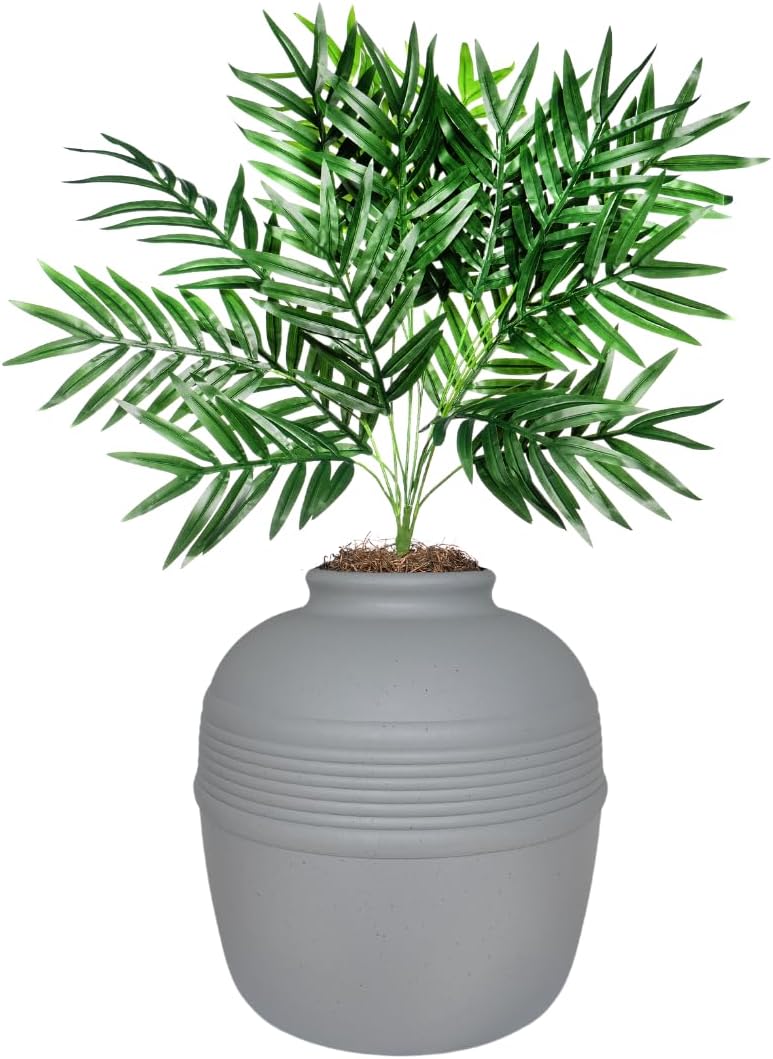 Good Pet Stuff Original Hidden Litter Box Planter, Decorative Cat Litter Enclosure, Carbon Filter, Faux Plant, Easy to Clean, Round Design, Removable Tray, Essentials Kit, Palm Plant, Pebble Gray