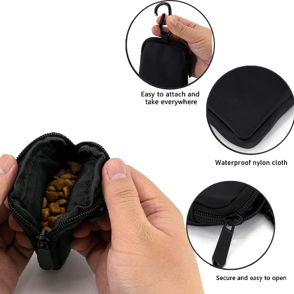 Waterproof Dog Treat Pouch, Dog Training Treat Pouch Built in Poop Bag Dispenser Adjustable Shoulder Bag (BLK) (BLK)
