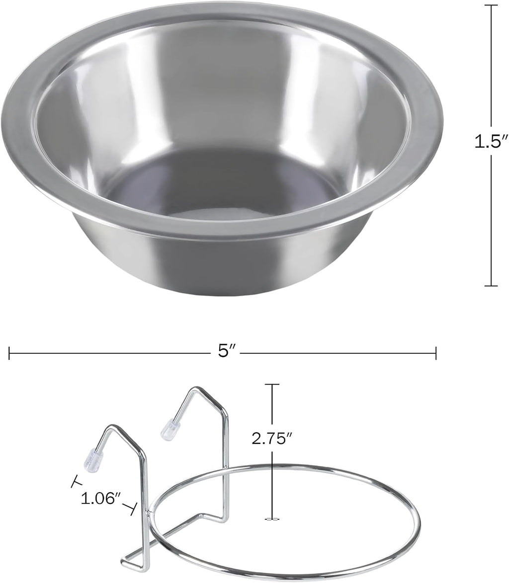 Set of 2 Stainless-Steel Dog Bowls - Cage, Kennel, and Crate Hanging Pet Bowls for Food and Water - 8oz Each and Dishwasher Safe by PETMAKER, Silver | Cage, Kennel, and Crate Hanging Pet Bowls for Food and Water, Dishwasher Safe Food and Water Pet Dishes 