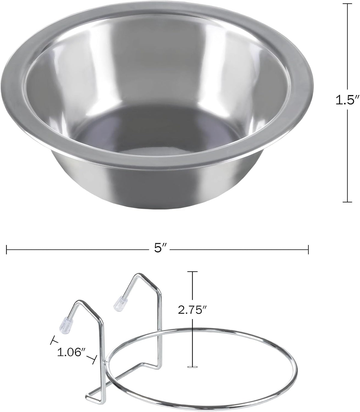 Set of 2 Stainless-Steel Dog Bowls - Cage, Kennel, and Crate Hanging Pet Bowls for Food and Water - 8oz Each and Dishwasher Safe by PETMAKER, Silver | Cage, Kennel, and Crate Hanging Pet Bowls for Food and Water, Dishwasher Safe Food and Water Pet Dishes 