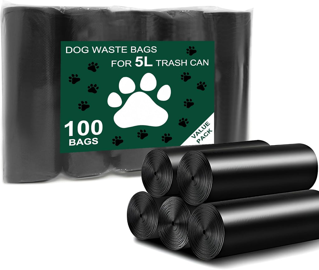 Dog Waste Bags - 100 Pcs Dog Poop Bags for 5L Dog Poop Trash Can Outside | 5 Pack Dog Poop Bag Rolls, Dog Waste Can Liners for Outdoor, Poop Bags for Dogs, 5L Trash Bags for Home Office Kitchen