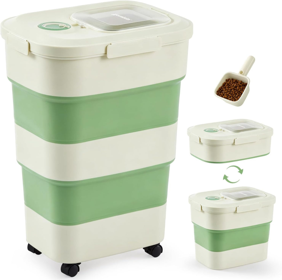 ZOMISIA 40-50lbs Collapsible Dog Food Storage Container with Wheels, Green