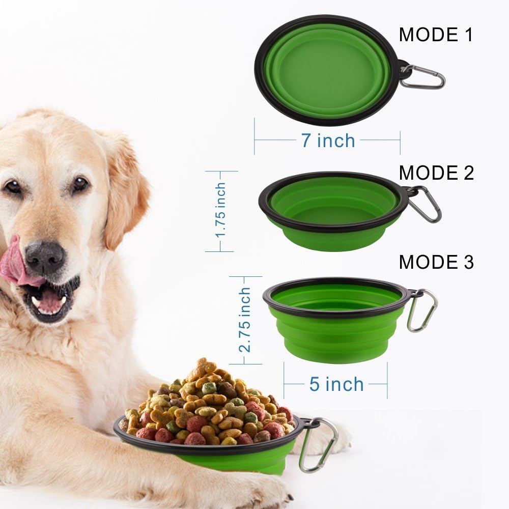 Large Collapsible Dog Bowls, 34oz Portable Foldable Travel Water Bowl Food Dishes with Carabiner Clip for Traveling, Hiking, Walking, 2 Pack (Purple+Green) 