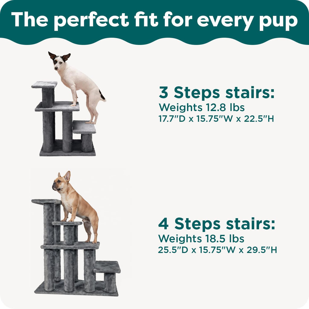 Furhaven Steady Paws Multi-Step Pet Stairs for High Beds & Sofas - Gray, 4-Step