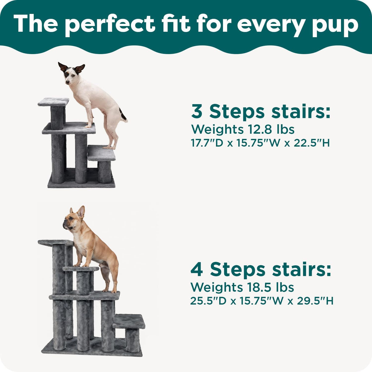 Furhaven Steady Paws Multi-Step Pet Stairs for High Beds & Sofas - Gray, 4-Step