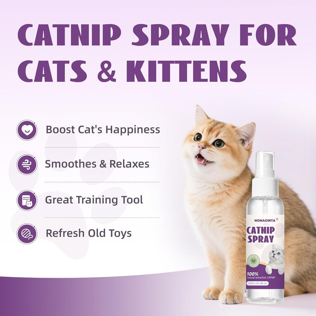 Catnip Spray for Cats, Catnip Mist for Indoor Cats - Organic Herbal Formula to Encourage Active Play & Renew Old Toys, 100% Natural & Safe (2 fl.oz)