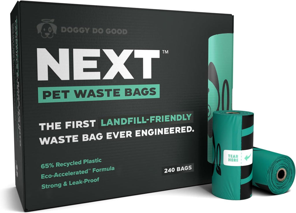 Doggy Do Good - Next Pet Waste Bags for Dogs, Unscented, 240 Count | Heavy-duty, Easy-open Dog Bags - 50% Recycled Plastic & 15% Biobased Materials - Trash-bin Ready & Landfill-Friendly