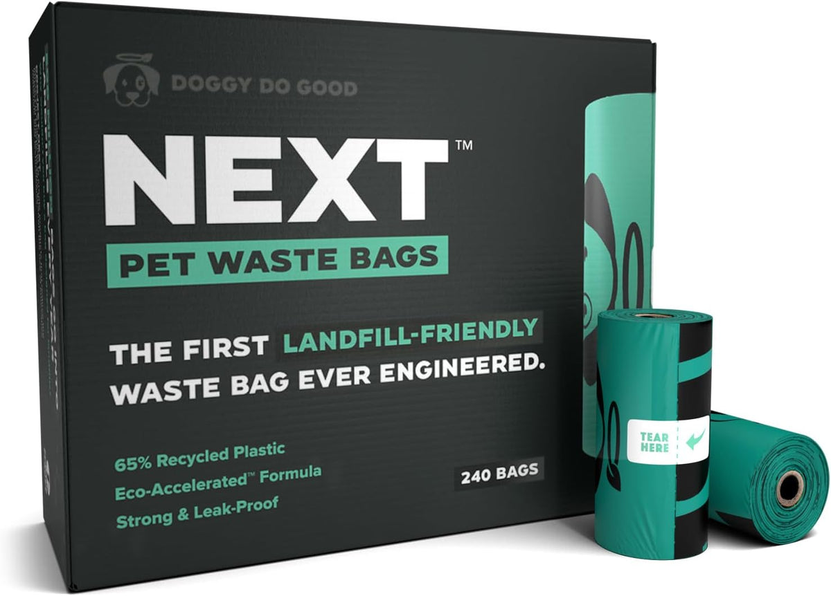 Doggy Do Good - Next Pet Waste Bags for Dogs, Unscented, 240 Count | Heavy-duty, Easy-open Dog Bags - 50% Recycled Plastic & 15% Biobased Materials - Trash-bin Ready & Landfill-Friendly