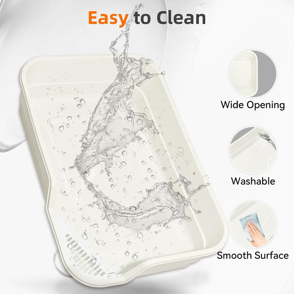 Extra Large Litter Box with Low Entry,Jumbo Cat Litter Box for Kitty and Senior Cats,Cat Box for Indoor Cats,Open Top Corner Litter Pan,Easy to Clean,23.6" L x 15.7" W x 5.9" H (White)