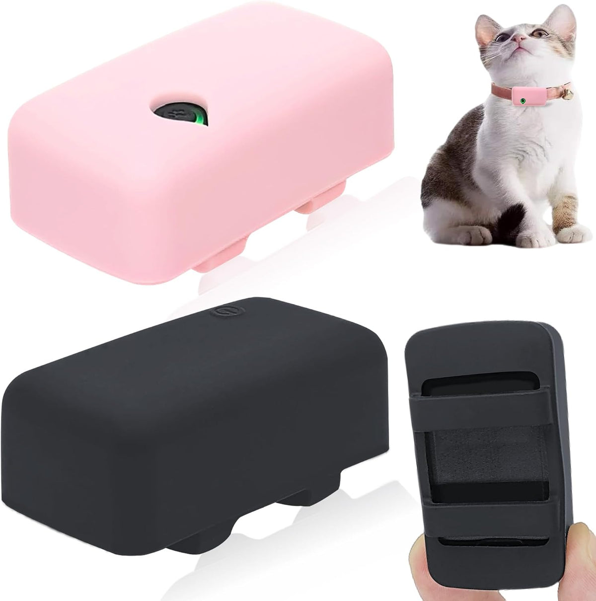 2 Pack Silicone Holder for Tractive Cat Mini GPS Tracker, Black.Pink