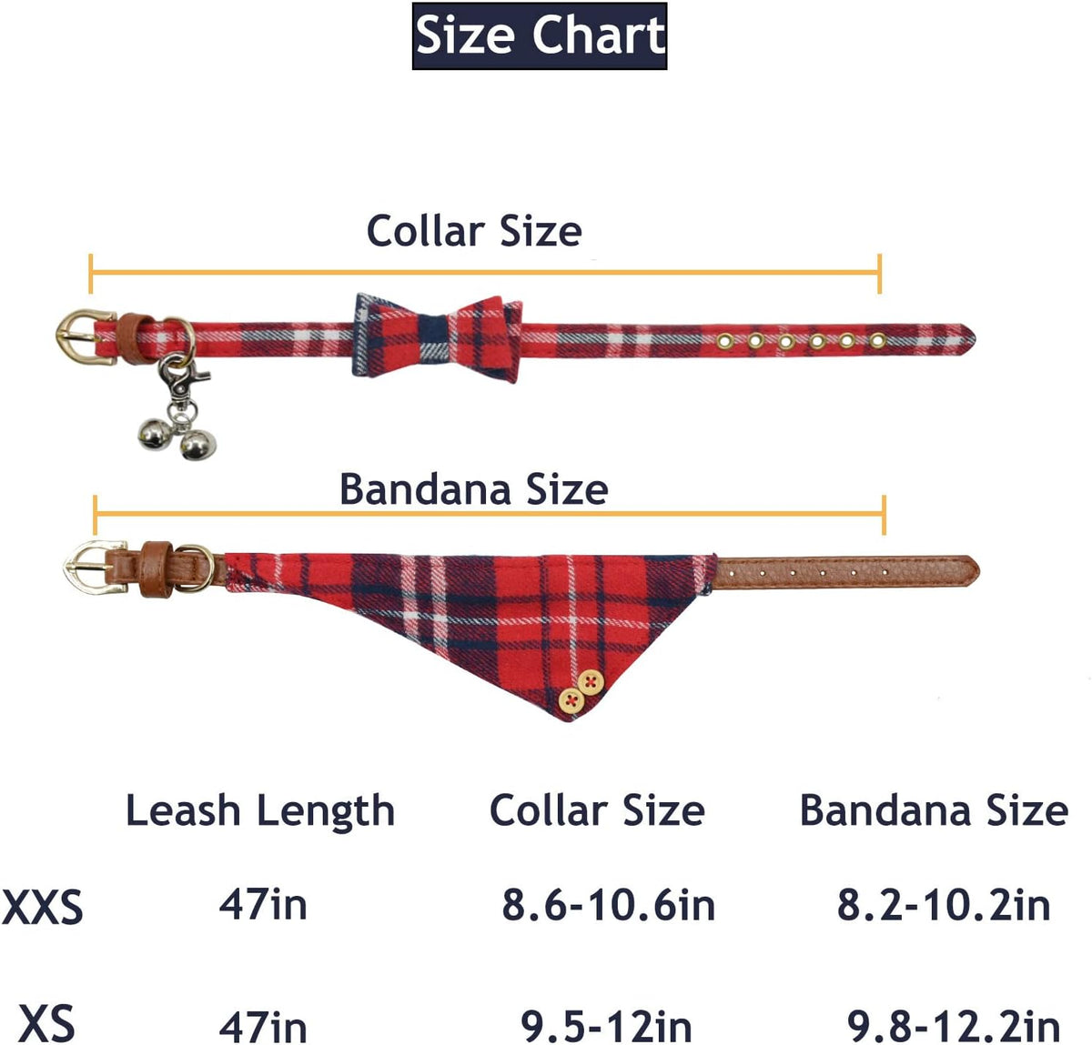 3PCS Bow Tie Dog Collar and Leash Set Plaid/Camo/Dots/Flower Dog Bandanas with Bell 3 Size Adjustable for Small Dogs Puppies and Cats (XS, Red Plaid 3)