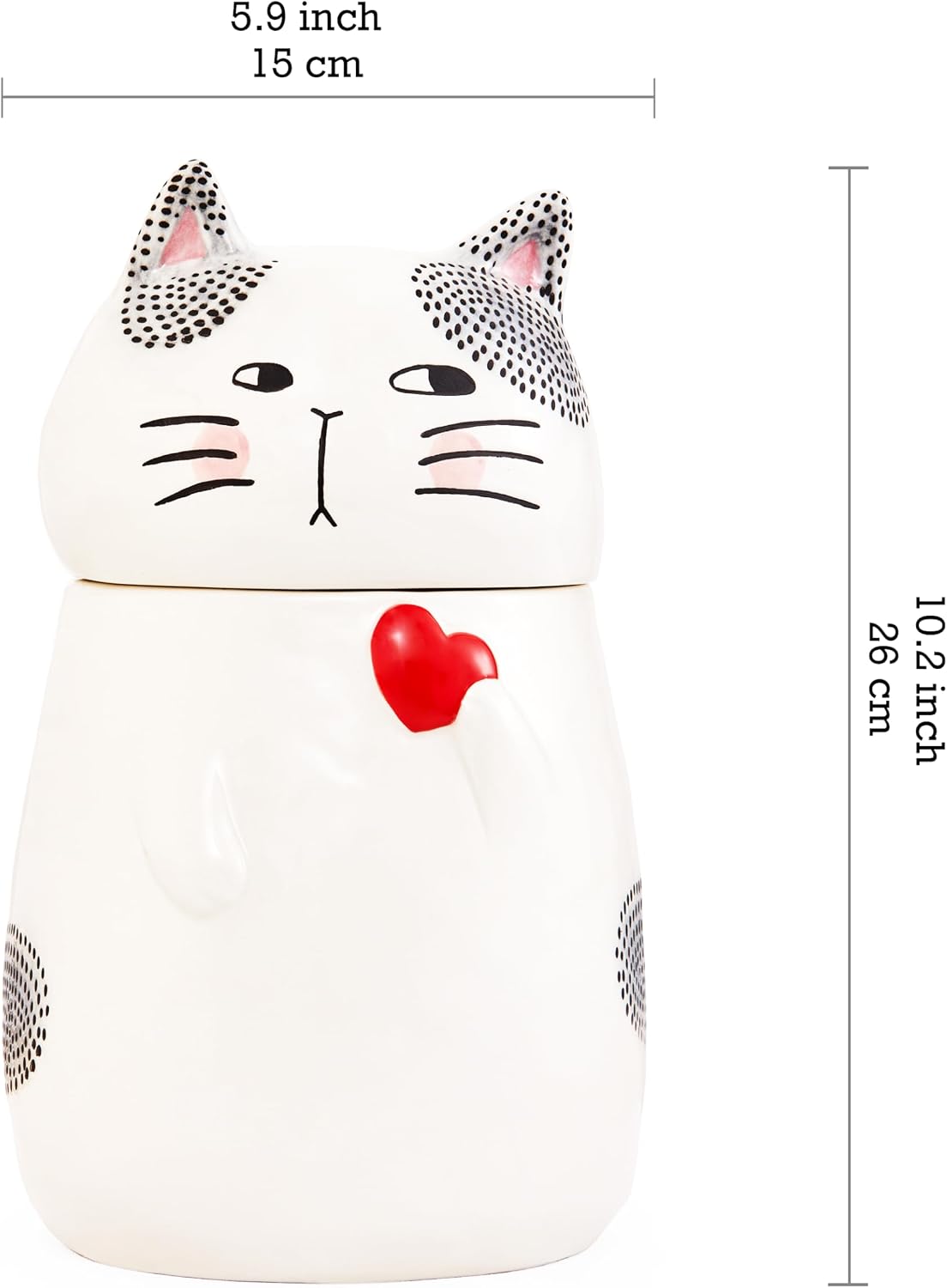 Bico Cartoon Cat Handpainted Stoneware Air Tight White 10.2 inch Cookie Jar, Dishwasher Safe, for storing Cookie, Candy, Coffee