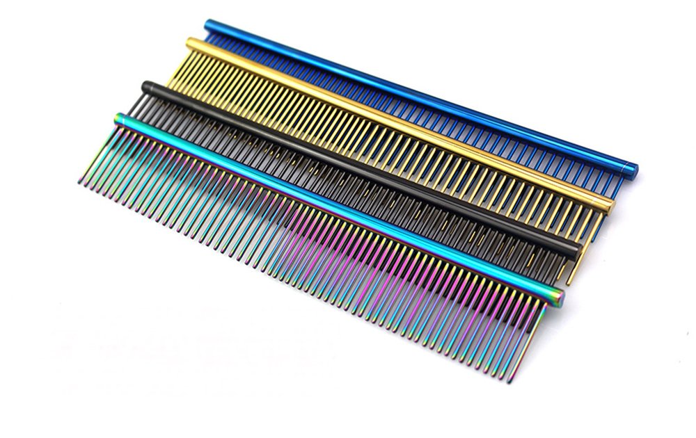 ZoCr Stainless Steel Pet Comb for Dogs Cats, Pet Grooming Comb with Different Spaced Rounded Teeth (Purple)