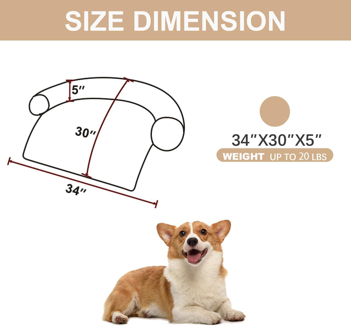 Calming Dogs/Cats Bed Mats, Dog Pad Washable Removable Couch Cover, Plush Long Fur Mat for Pets, Waterproof, Perfect for Small, Medium and Large Dogs and Cats (Beige, 34"x30"x5.0")