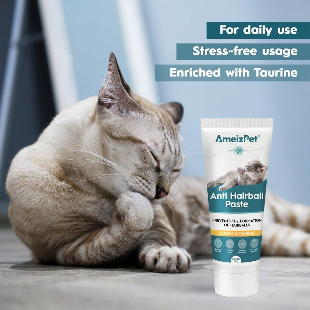 AmeizPet Hairball Remedy for Cats, Cheese Flavour, 4.23 Oz (120g)