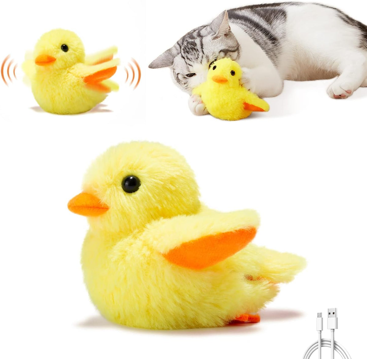 Potaroma Cat Toys Rechargeable Flapping Duck with SilverVine Catnip, Lifelike Quack Chirping, Touch Activated Kitten Kicker Plush Interactive Exercise Toys for All Breeds