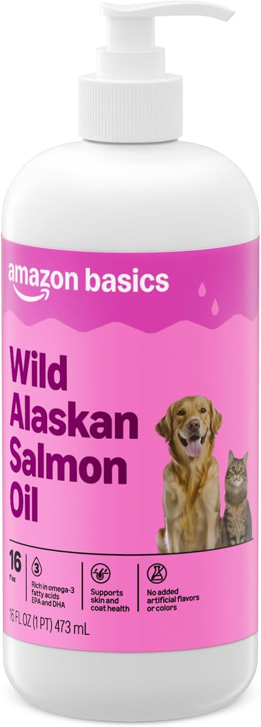 Amazon Basics Wild Alaskan Salmon Oil - Skin and Coat Support, Omega 3 Supplement for Dog and Cat, 16 fl oz (Previouly Wonder Bound)