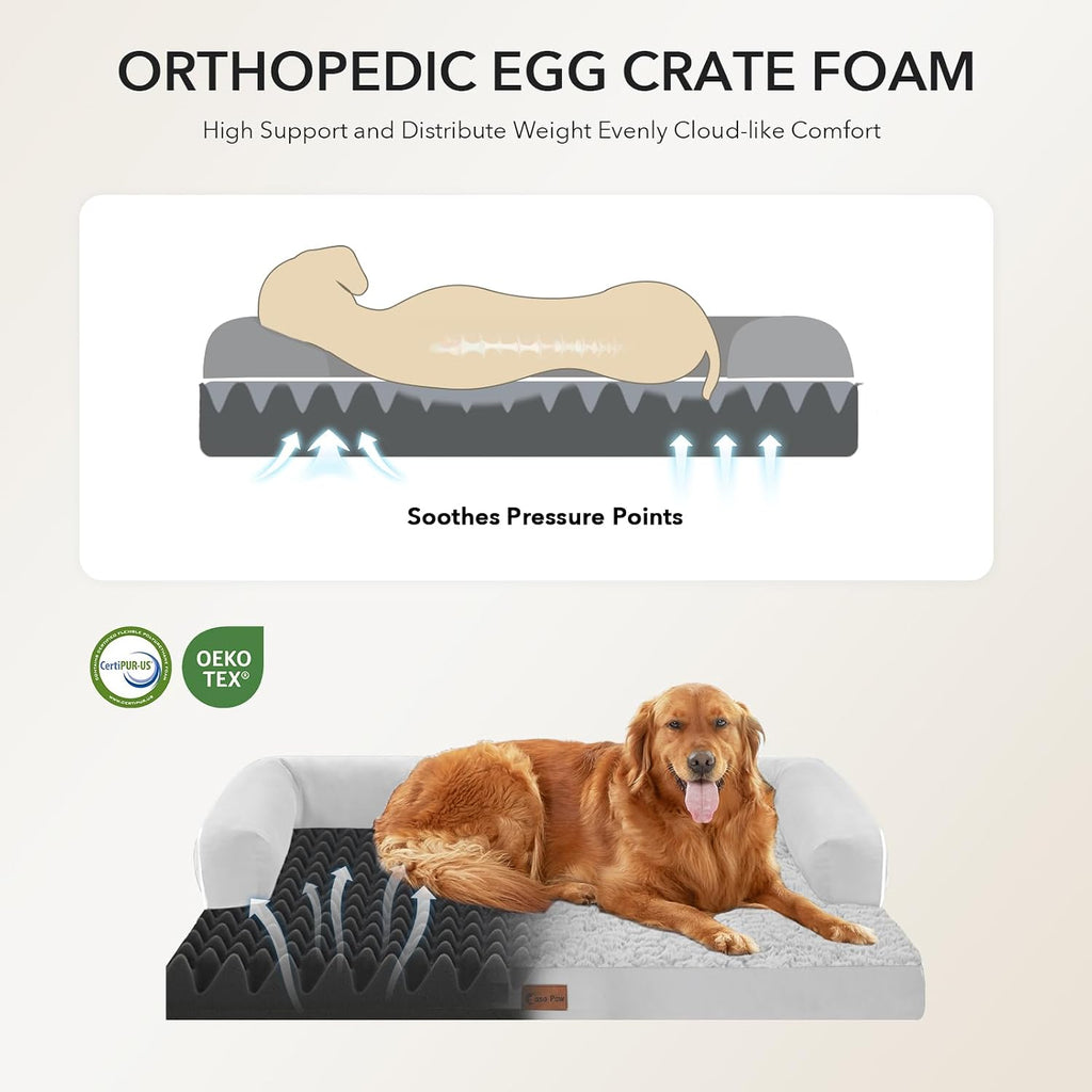 Orthopedic Dog Bed for Extra Large Dogs, 48x30in, Grey White