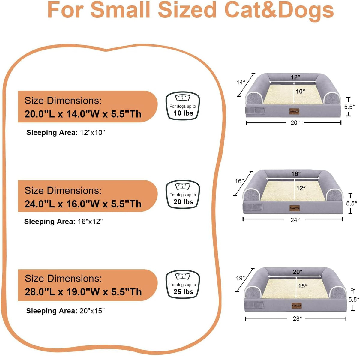 NANUYA Orthopedic Dog Bed for Small Dogs, 24 x 16 Inch, Purple