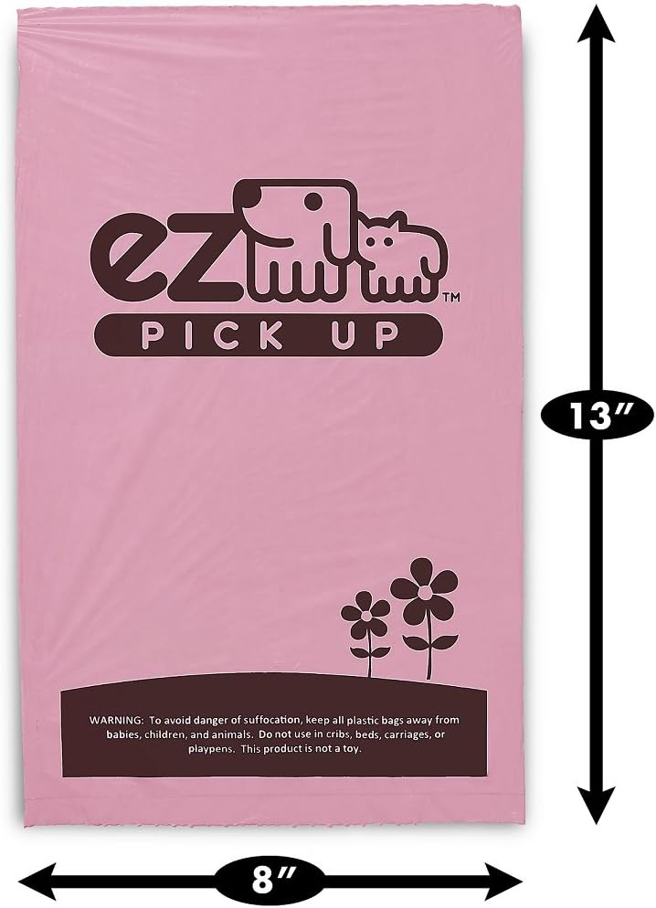 1000 Pet Waste Disposal Dog Poop Bags EZ Pick Up Bag | pink, large size 8"x13", doggy clean up poopy training bags