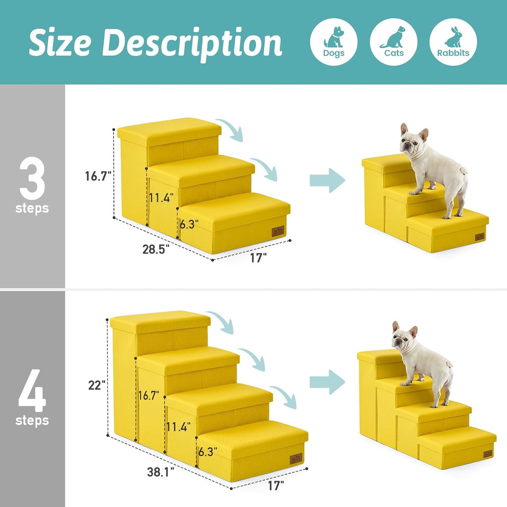 COZY KISS Dog Stairs with Storage, 22" H Wider Dog Steps, 4-Step