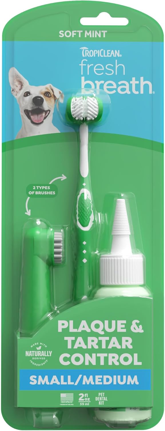 TropiClean Fresh Breath Dog Tooth Brushing Kit for Small/Medium Dogs 