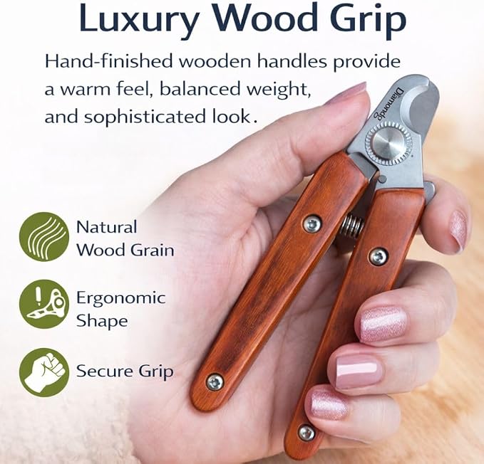 Diamondg Nail Clippers for Dogs & Cats - Heavy Duty Stainless Steel Blades | Manual Dog Toenail Cutter with Spring, Bamboo Handle, Sharp Curved Steel Blade for Thick Nails, Safe Pet Nail Trimmers