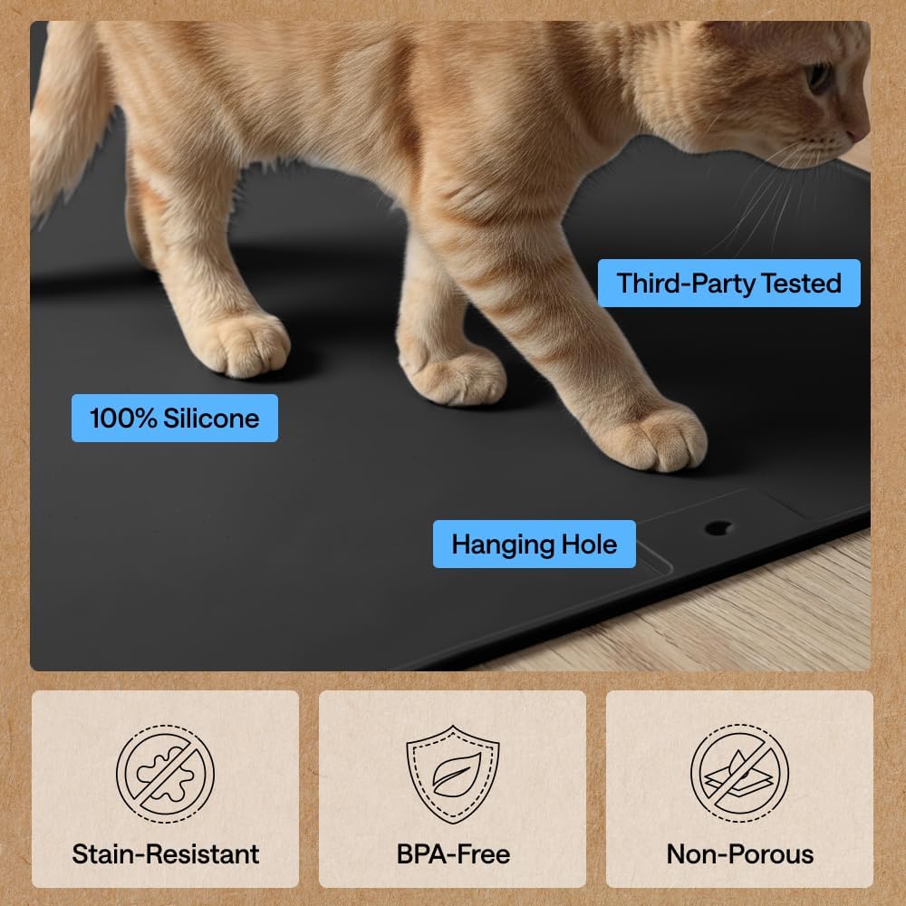 GORILLA GRIP Cat Litter Mat, Easy Clean Silicone Mats, 35x23 Black