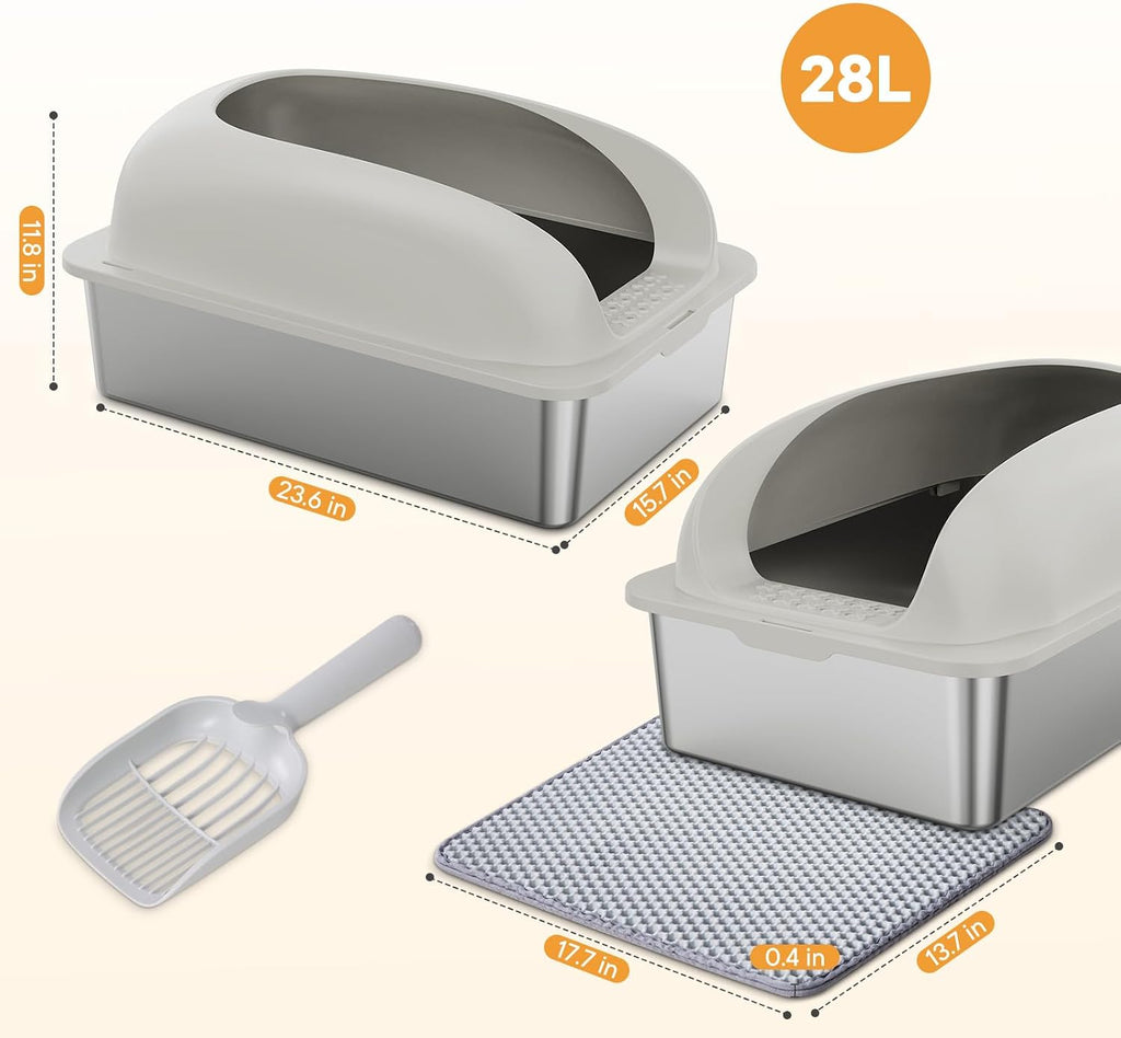 Stainless Steel Cat Litter Box, Large Metal Litter Boxes High Sides