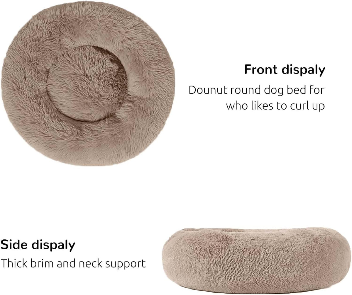 HACHIKITTY Calming Donut Cuddler Dog Bed, Round Fluffy Pet Bed with Sewn-in Cushion for Large Dogs,Washable, Taupe, XLarge 36''