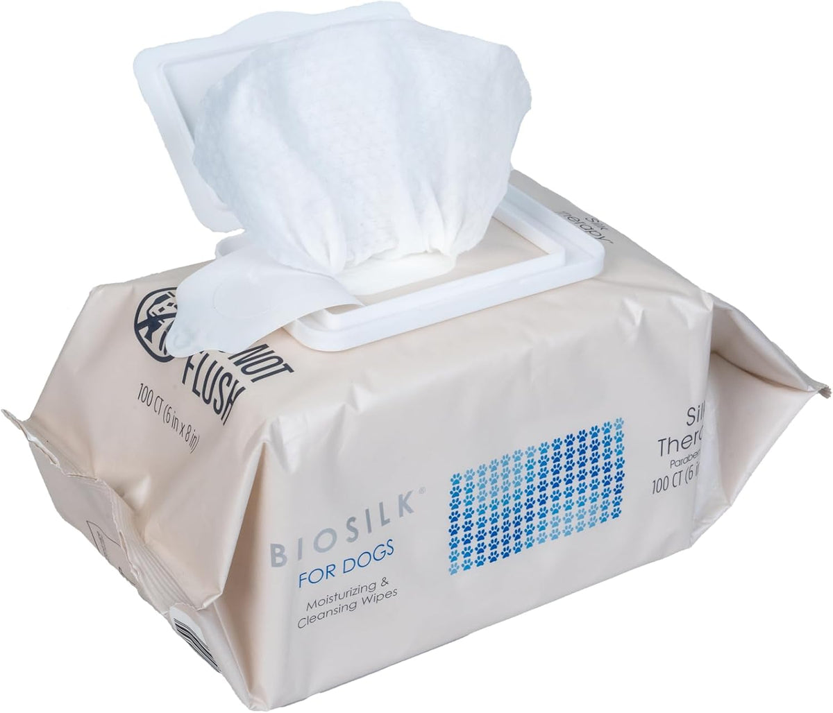 BioSilk for Dogs Moisturizing and Cleansing Dog Wipes, 100 Count