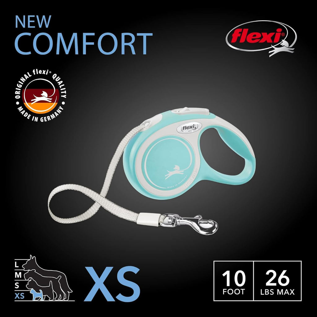 FLEXI® New Comfort Retractable Dog Leash (Tape), Ergonomic, Durable and Tangle Free Pet Walking Leash for Dogs Up to 26 lbs, 10 ft, Extra Small, Blue/Pastel