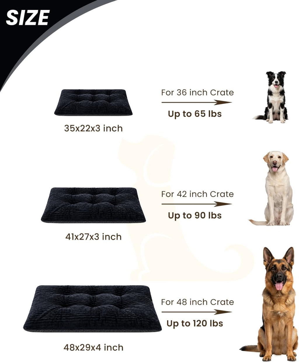 KSIIA Washable Dog Crate Bed Kennel Mat for Large Dogs,35 x 23 Inch, Black