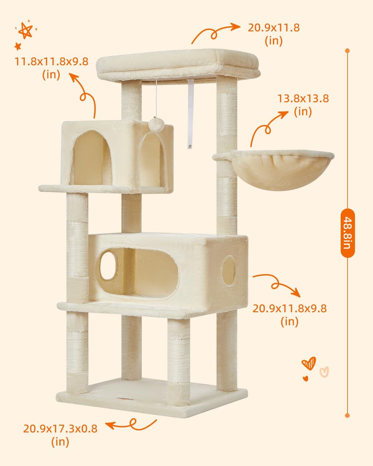 Taoqimiao Cat Tree, 49In Cat Tower for Indoor Cats Large Adult