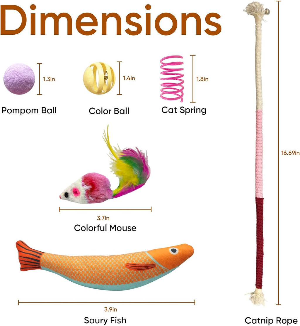 Cat Toys for Indoor Cats, 36 Pack Interactive Cat Toy Set | Kitten Toys Variety Pack with Plush Fish, Chew Ropes, 12Colors Spring, Mouse & Ball, Ideal for Boredom Relief and Self Play