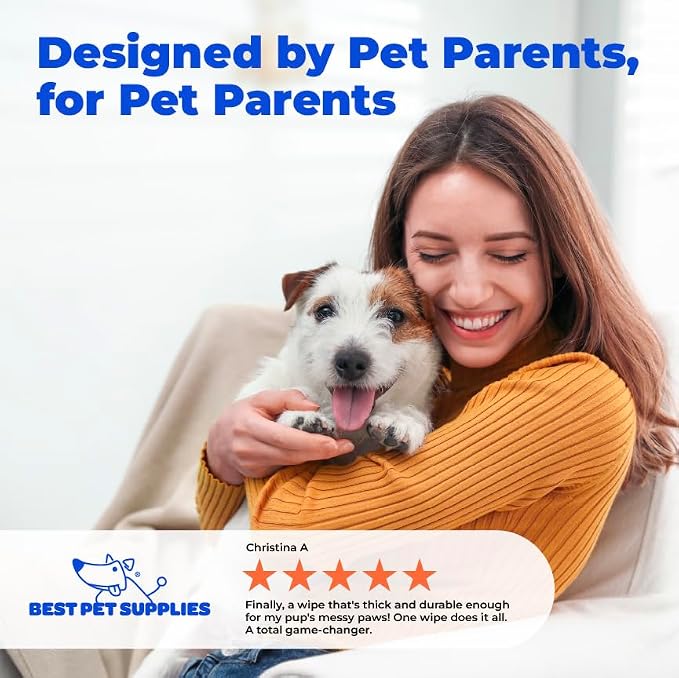 Best Pet Supplies Cleaning Dog Wipes - Soothing Oatmeal, 100 Count | Unscented, Large 8"x9", Vitamin E, Puppy & Cat Safe, Gentle Grooming, Resealable Pouch Prevents Drying 