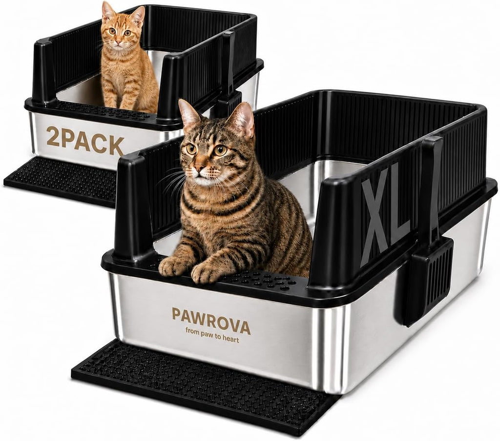 304 Stainless Steel Litter Box 2 Pack, XL Open Top with High Sides