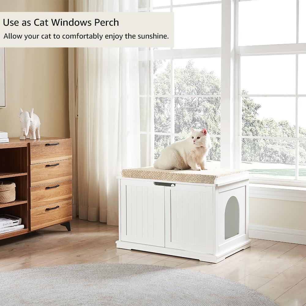unipaws Cat Litter Box Enclosure Furniture, Hidden Litter Box Cover