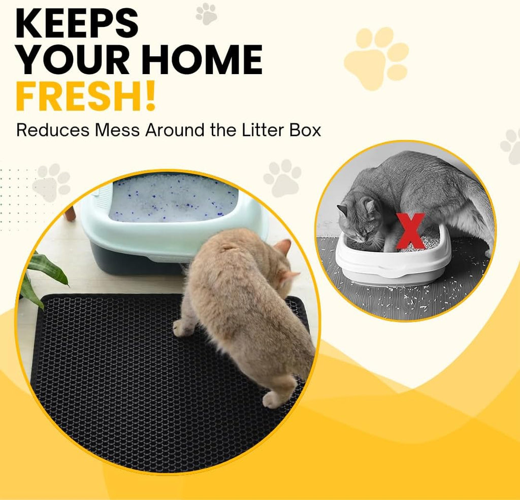 Andalus Brands Large Cat Litter Mat - Waterproof & Urine-Proof Litter Box Mat, Non-Slip Kitty Litter Mats for Floor, Easy to Clean Litter Trapping Design (30" x 24", Grey)