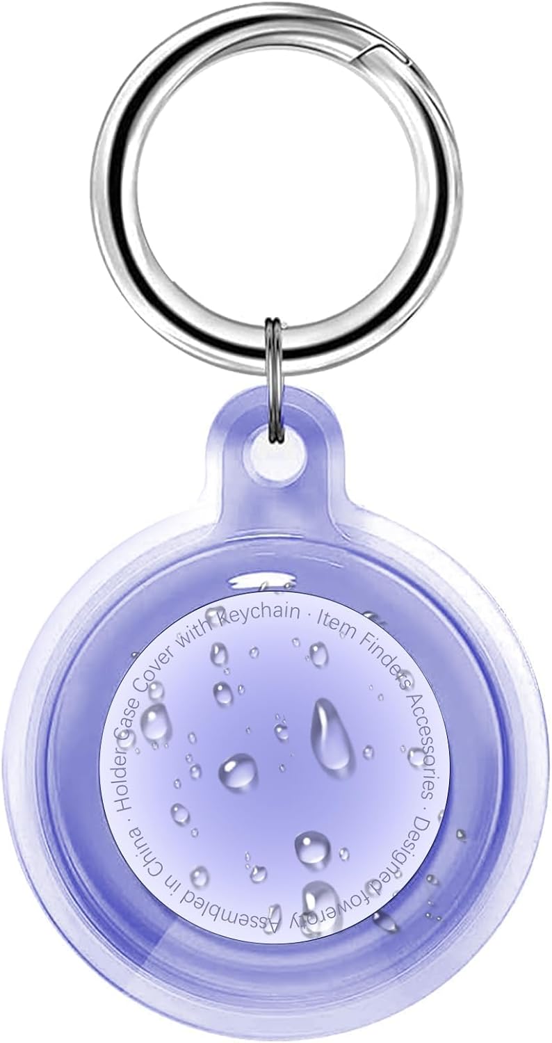 IPX8 Waterproof Case for AirTag 2nd Gen (2026) & 1st Gen, Full Body Holder Keychain, Anti-Scratch Cover for Apple for Air Tags, Luggage, Pet Collar, Car Keys, Kids, Clear Purple