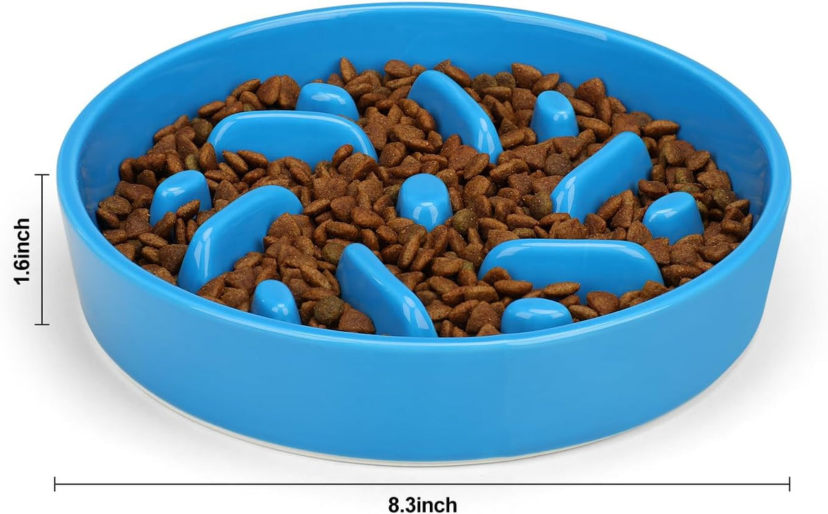 Ceramic Slow Feeder Dog Bowl, 2 Cups Maze Puzzle Dish to Slow Down Eating