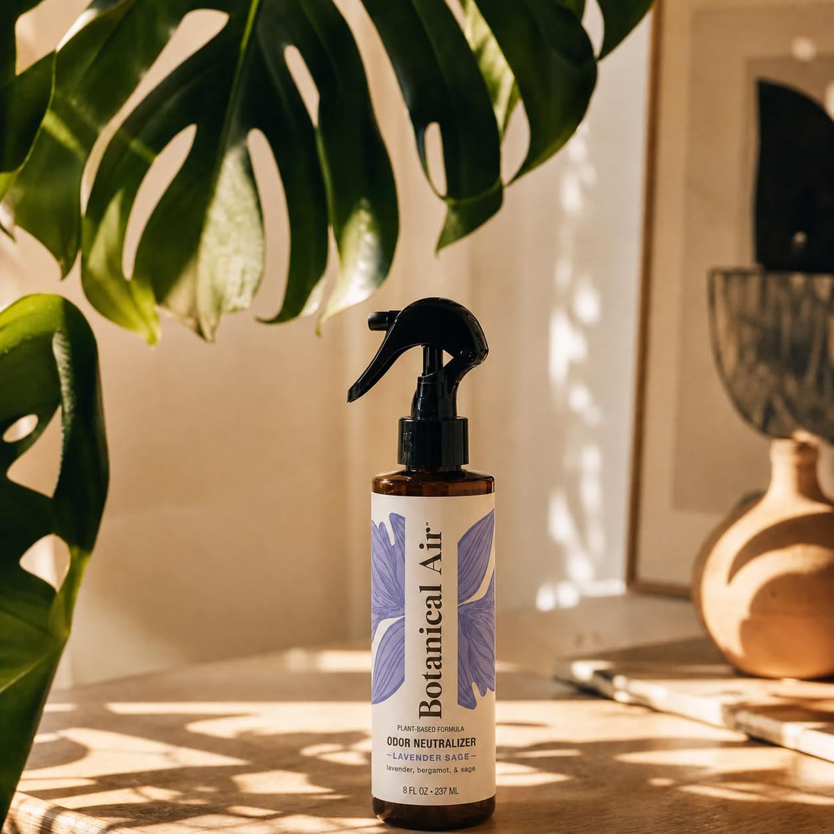 Plant-Based Odor Eliminator Spray – Natural Essential Oil Air Freshener for Home, Bathroom, Fabrics & Pet Areas – 8 oz (Lavender Sage)