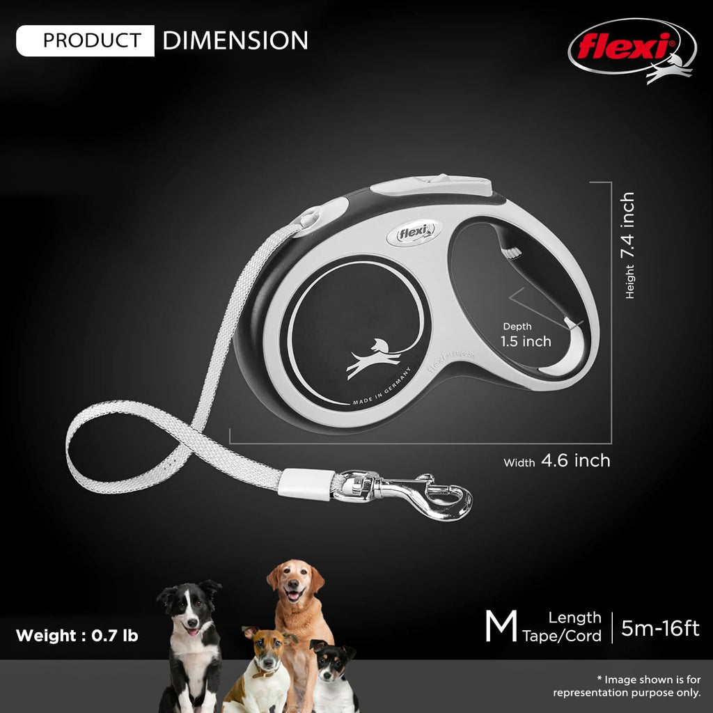FLEXI® Comfort Tape Retractable Dog Leash, Medium, 16 ft - Grey/Black
