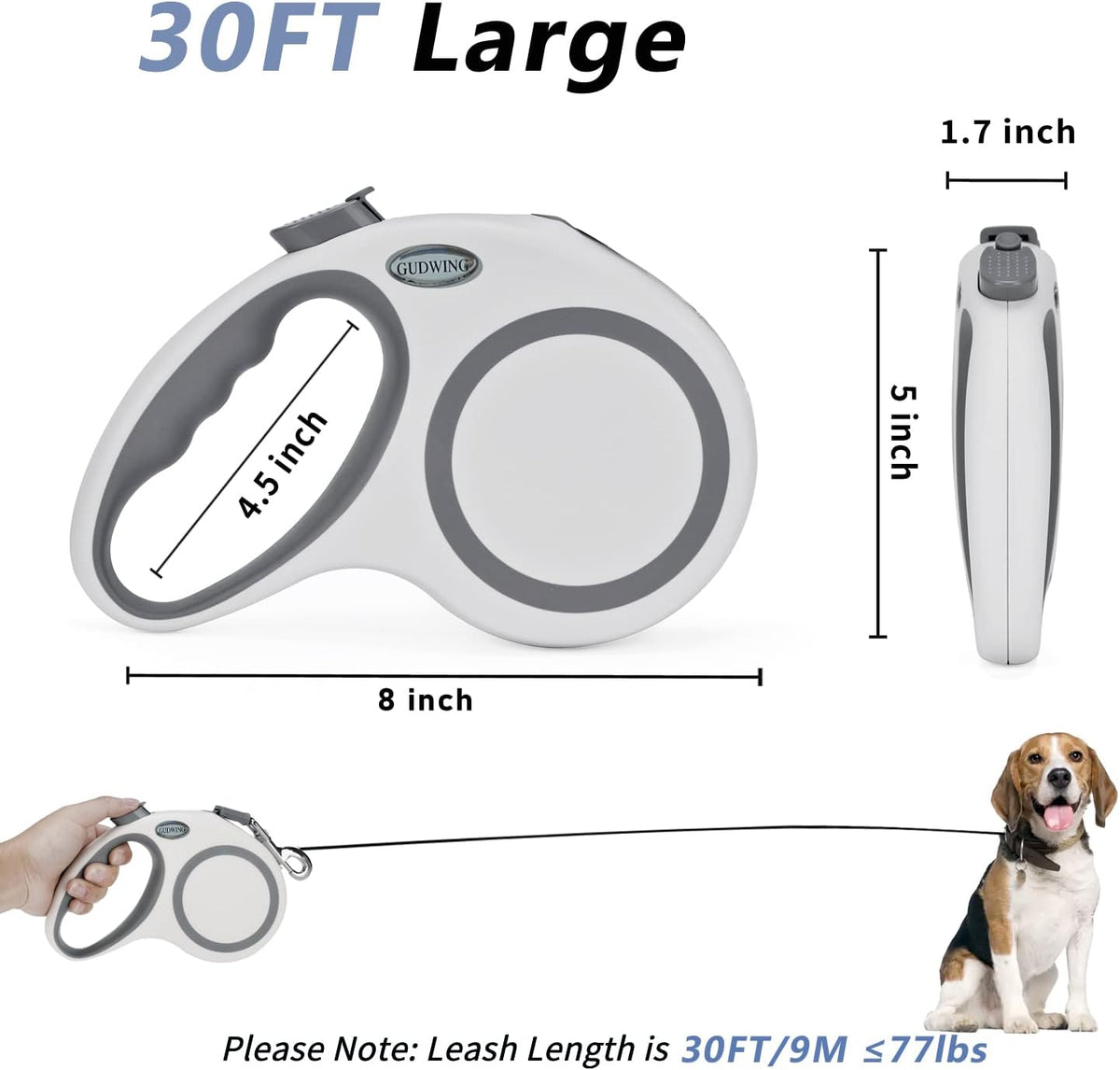 Retractable Dog Leash 30 FT Cord for Medium Large Dogs up to 77 lbs