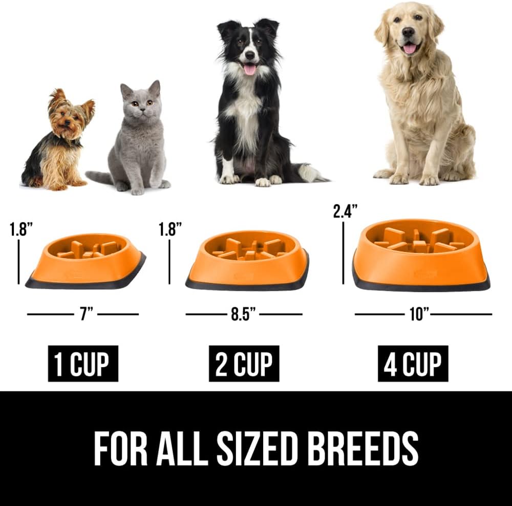 GORILLA GRIP® Patented Slow Feeder Dog and Cat Bowl, BPA Free, 2 Cup Orange