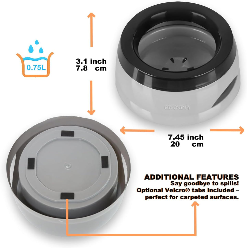 25oz Spill-Proof Dog Water Bowl – Slow Drink, No-Splash Pet Feeder for Small/Medium Dogs, Cats, Puppies & Kittens, Non-Slip Portable Bowl for Car, Travel, Home – Grey 