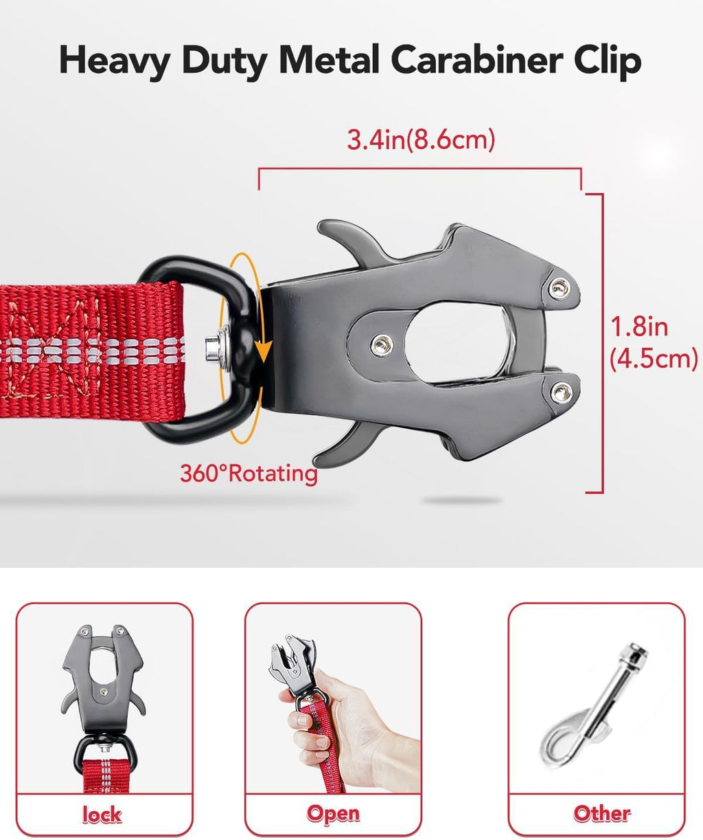 Joytale Tactical Bungee Dog Leash, Shock Absorbing No Pull, Red