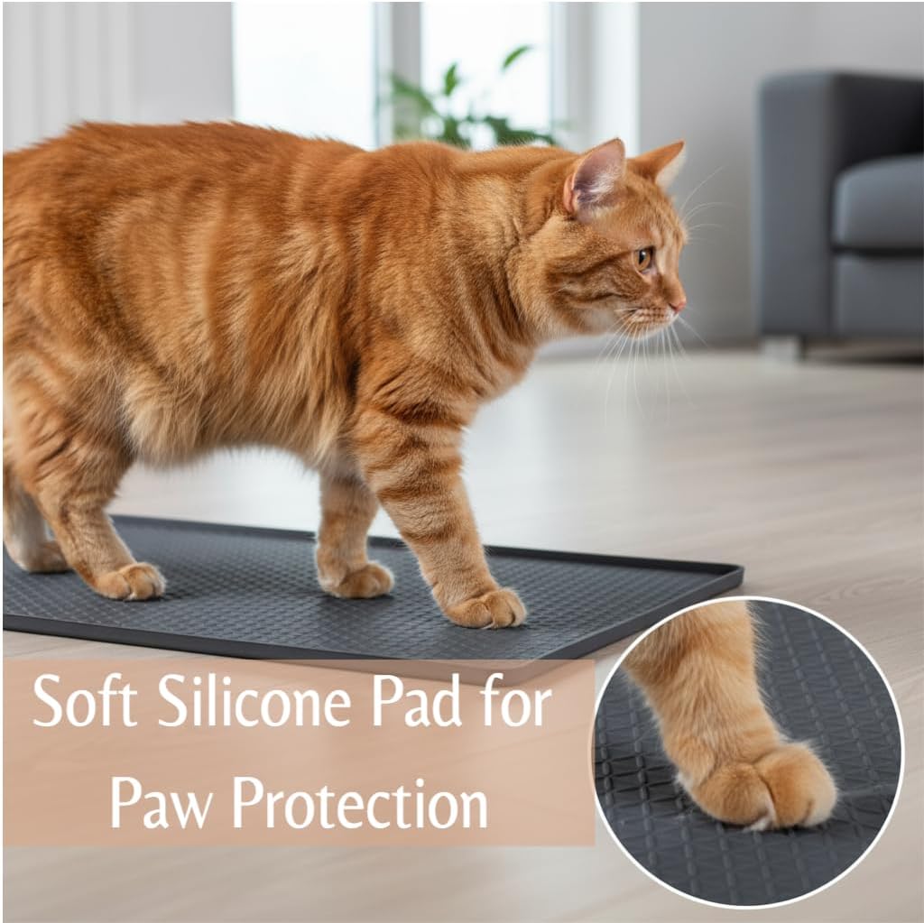 Cat Litter Mat, Extra Large 51"x25.6" Silicone Litter Box Mat, High Edge | Kitty Litter Mat for Auto Litter Box Areas, Waterproof Non-Slip Litter Mat, Easy Clean, Raised Lip Contains Multi-Cat Mess