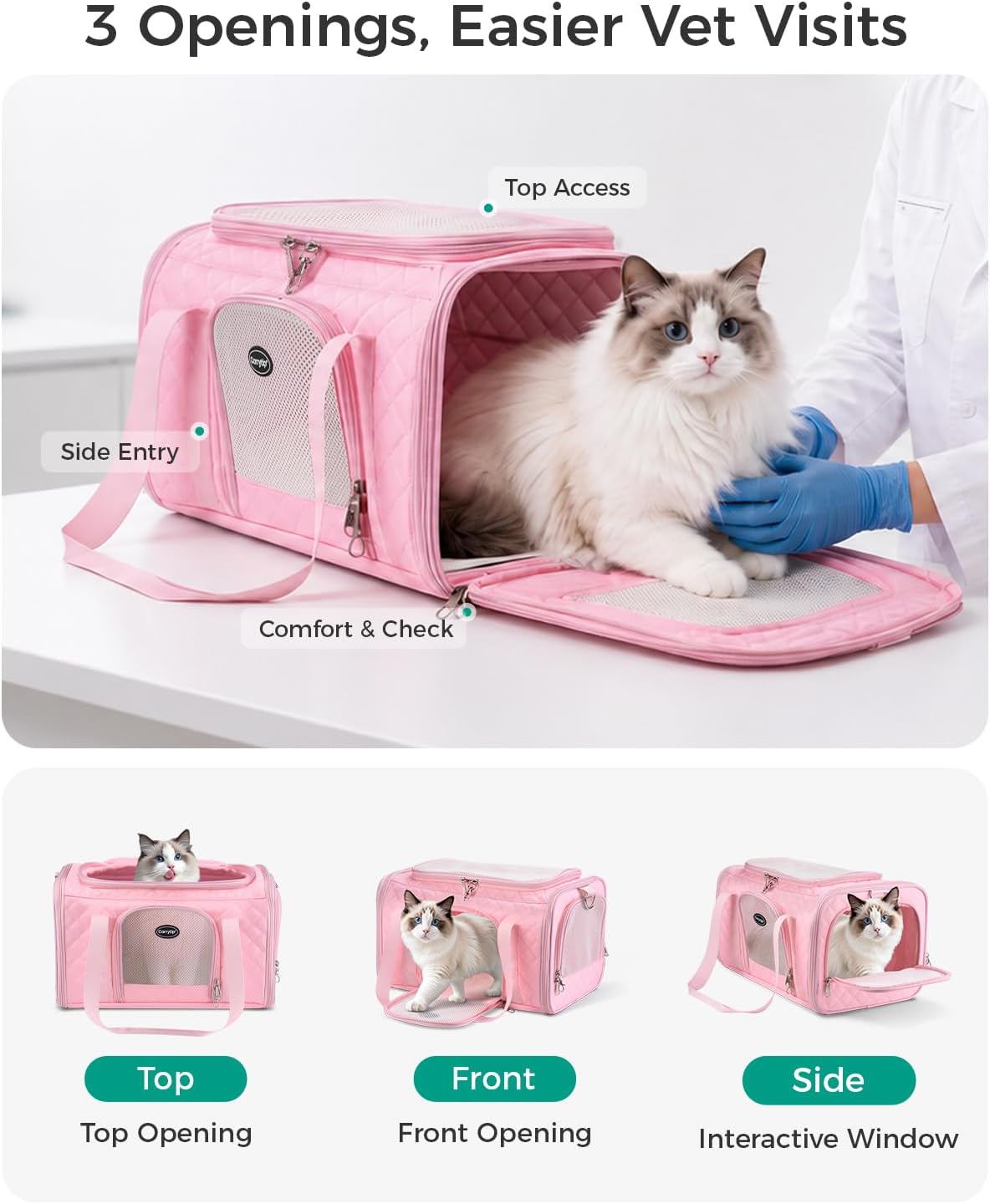 Cat Carrier Airline Approved, Soft Pet Carrier, 17x11x9.5 in, Pink