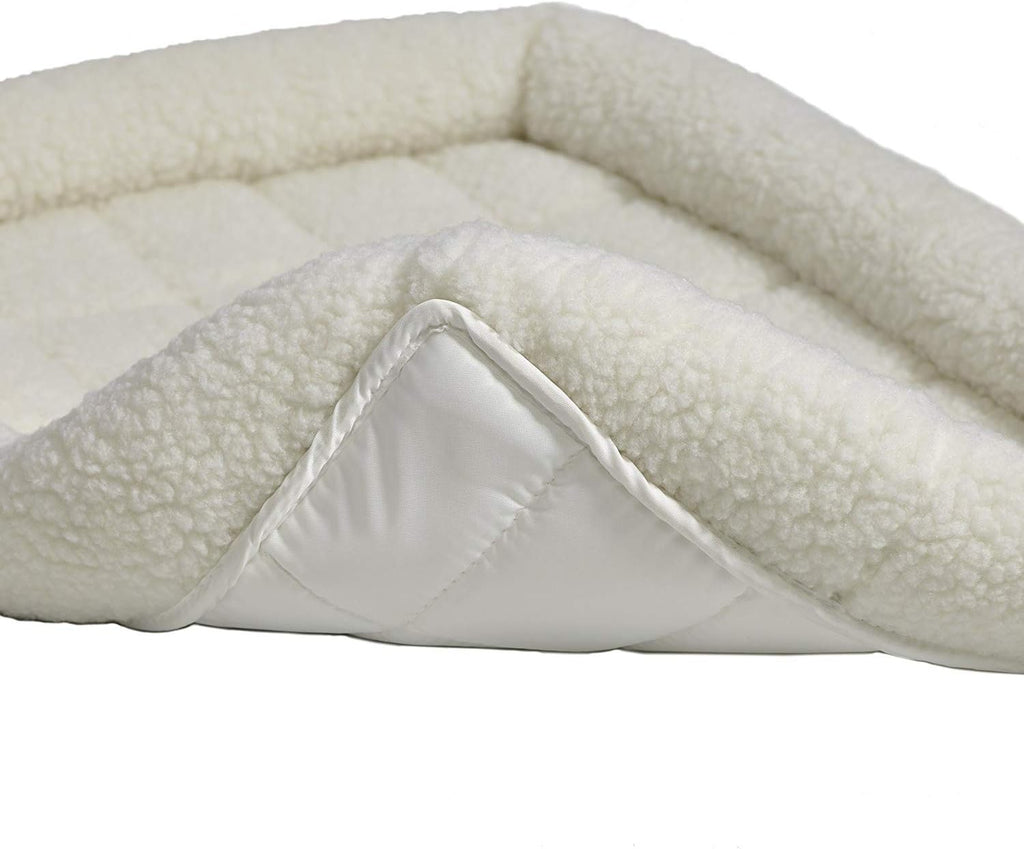 QuietTime by MidWest 36" Dog Crate Bolster Bed, White Fleece, Medium Breeds | Crate Mat, Measures 36.42 x 24.02 x 3.35 Inches, Machine Washable Pet Bed, Fits Most 36-Inch Dog Crates